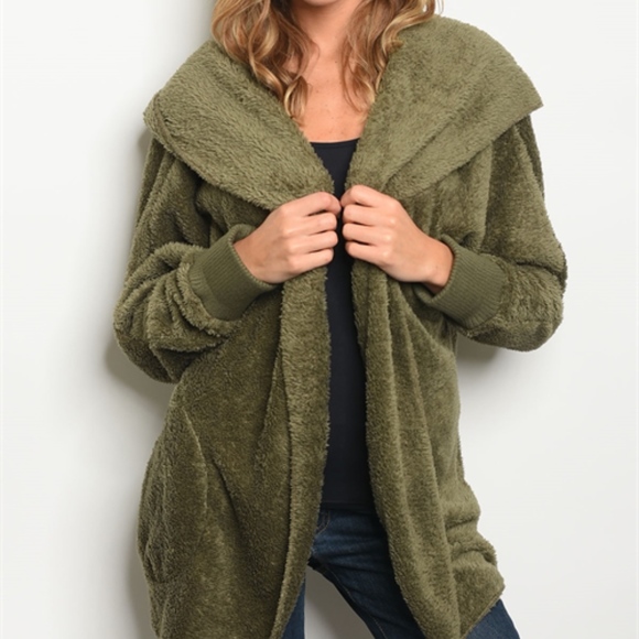 1 LEFT! OLIVE WARM & COMFY CARDIGAN - Picture 2 of 4